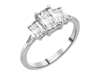 Baguette Diamond and Octagon White Topaz Queen's Splendor Ring