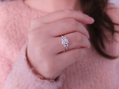Baguette Diamond and Octagon White Topaz Queen's Splendor Ring