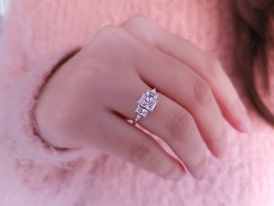Baguette Diamond and Octagon White Topaz Queen's Splendor Ring
