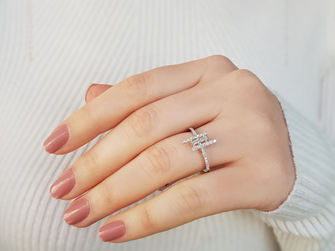 Bague en diamant baguette de 0,33 carat de couleur E