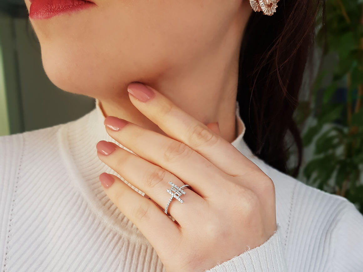 E Color 0.33 Carat Baguette Diamond Ring