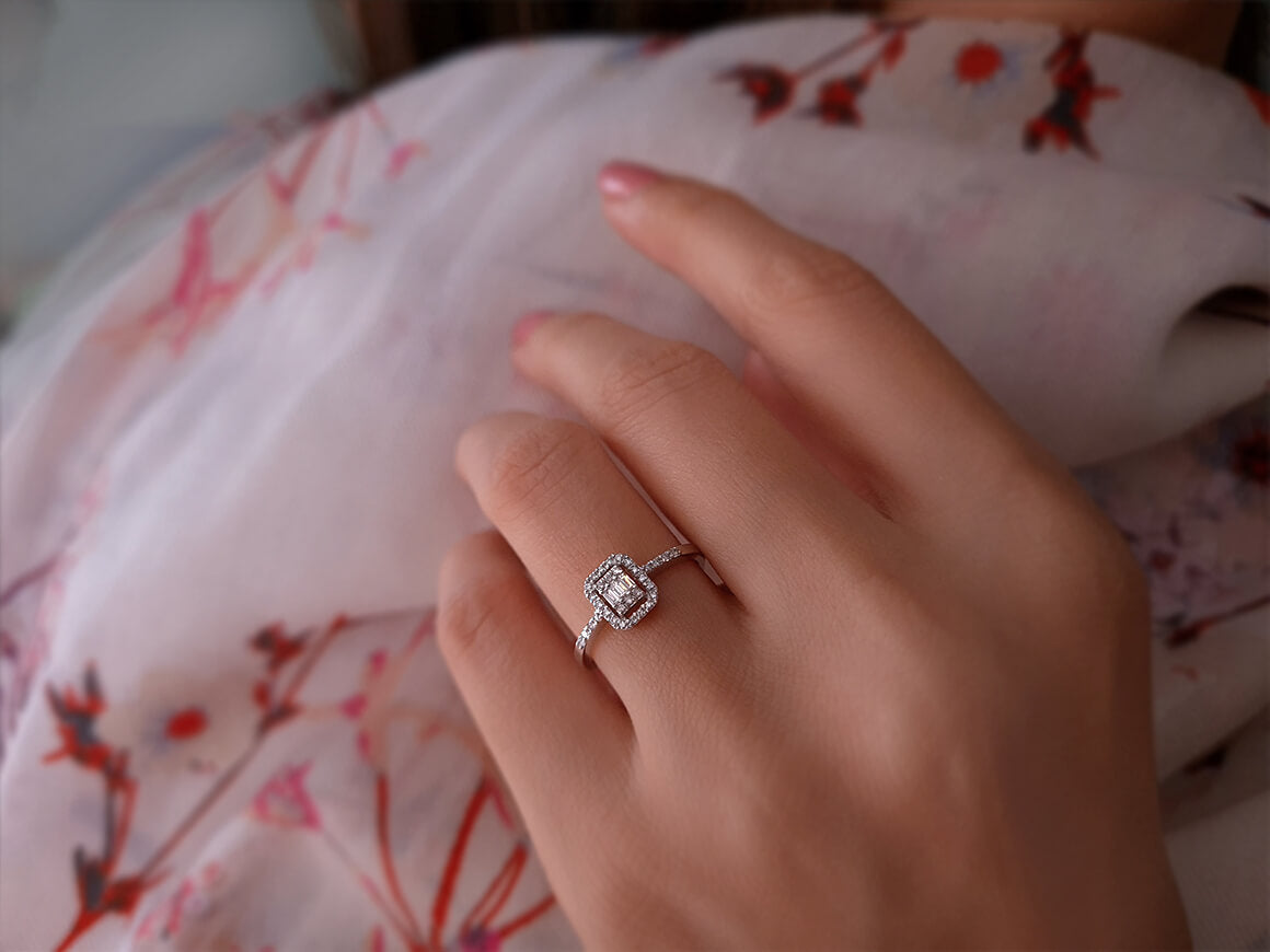 Bague en diamant baguette de 0,20 carat couleur F