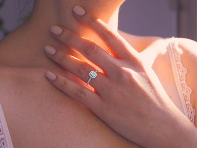 F color 0.32 carat baguette diamond ring in 14K white gold