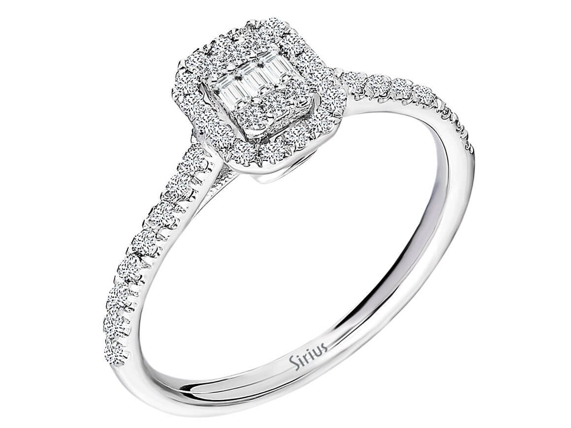 F color 0.32 carat baguette diamond ring in 14K white gold