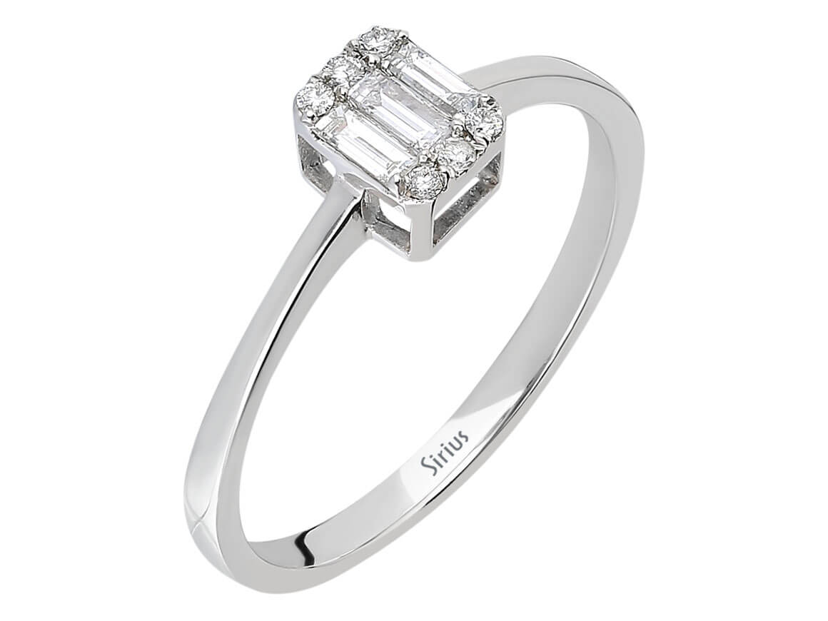 F Farbe 0,17 Carat Baguette Diamant Ring - handgefertigter Diamantschmuck aus Feingold | Sirius Diamant