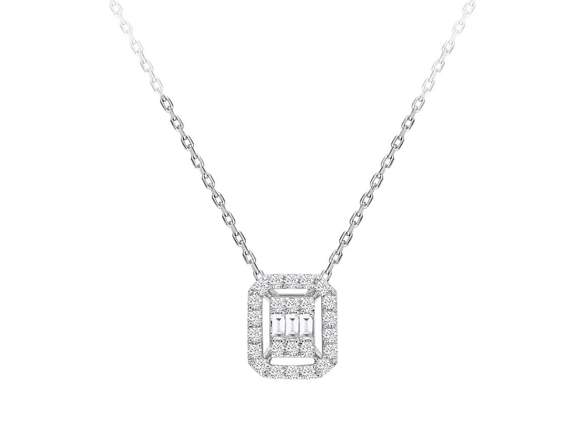 F color 0.15 carat baguette diamond necklace