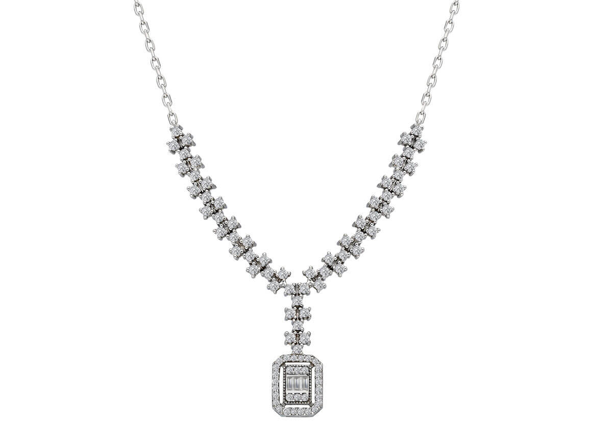 Baguette Diamant Lichtweg Collier - handgefertigter Diamantschmuck aus Feingold | Sirius Diamant