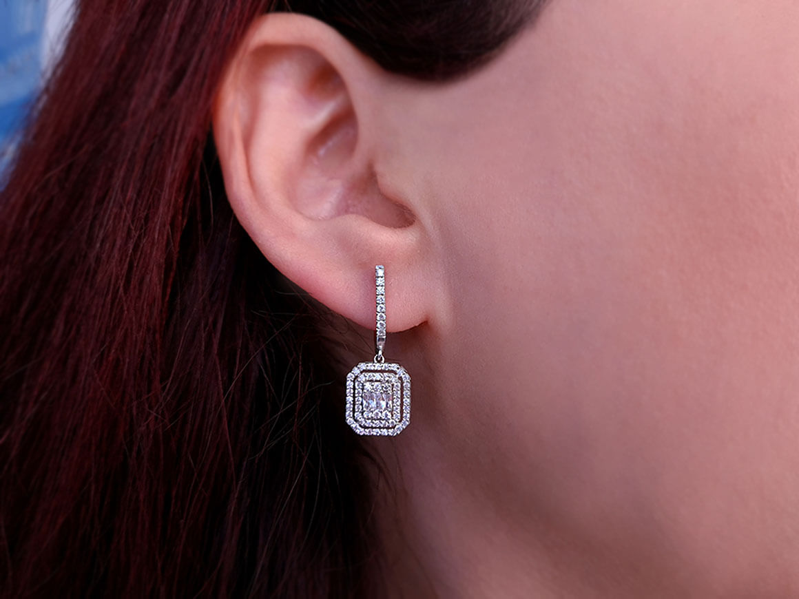 F Farbe 1,05 Carat Baguette Diamant Ohrhänger - handgefertigter Diamantschmuck aus Feingold | Sirius Diamant