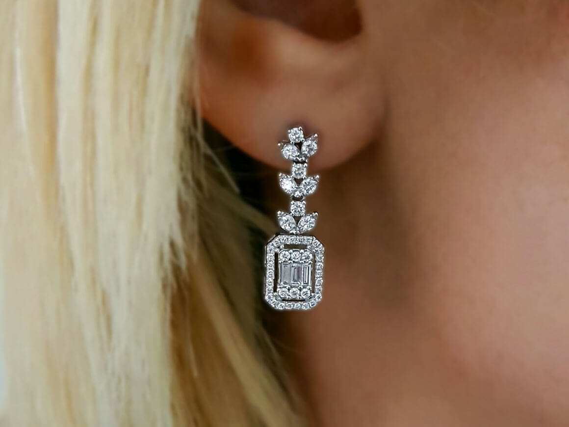 Baguette Diamant Ohrhänger - handgefertigter Diamantschmuck aus Feingold | Sirius Diamant