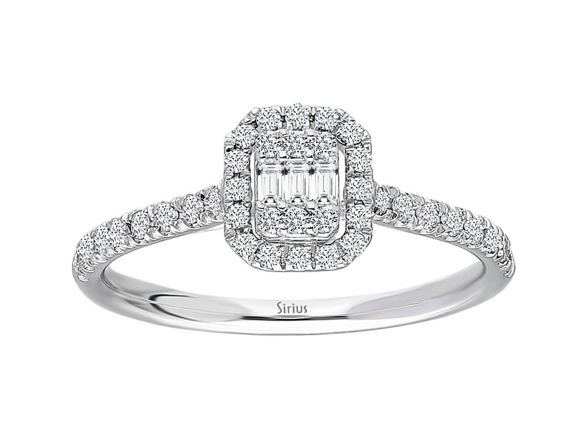 F color 0.32 carat baguette diamond ring in 14K white gold
