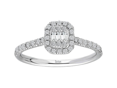 F color 0.32 carat baguette diamond ring in 14K white gold