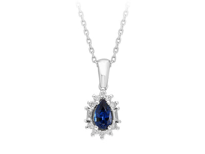 Baguette diamond and drop sapphire necklace
