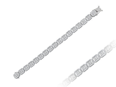 Bracelet tennis en or blanc 14 carats avec diamants baguettes d'un total de 3,57 carats 