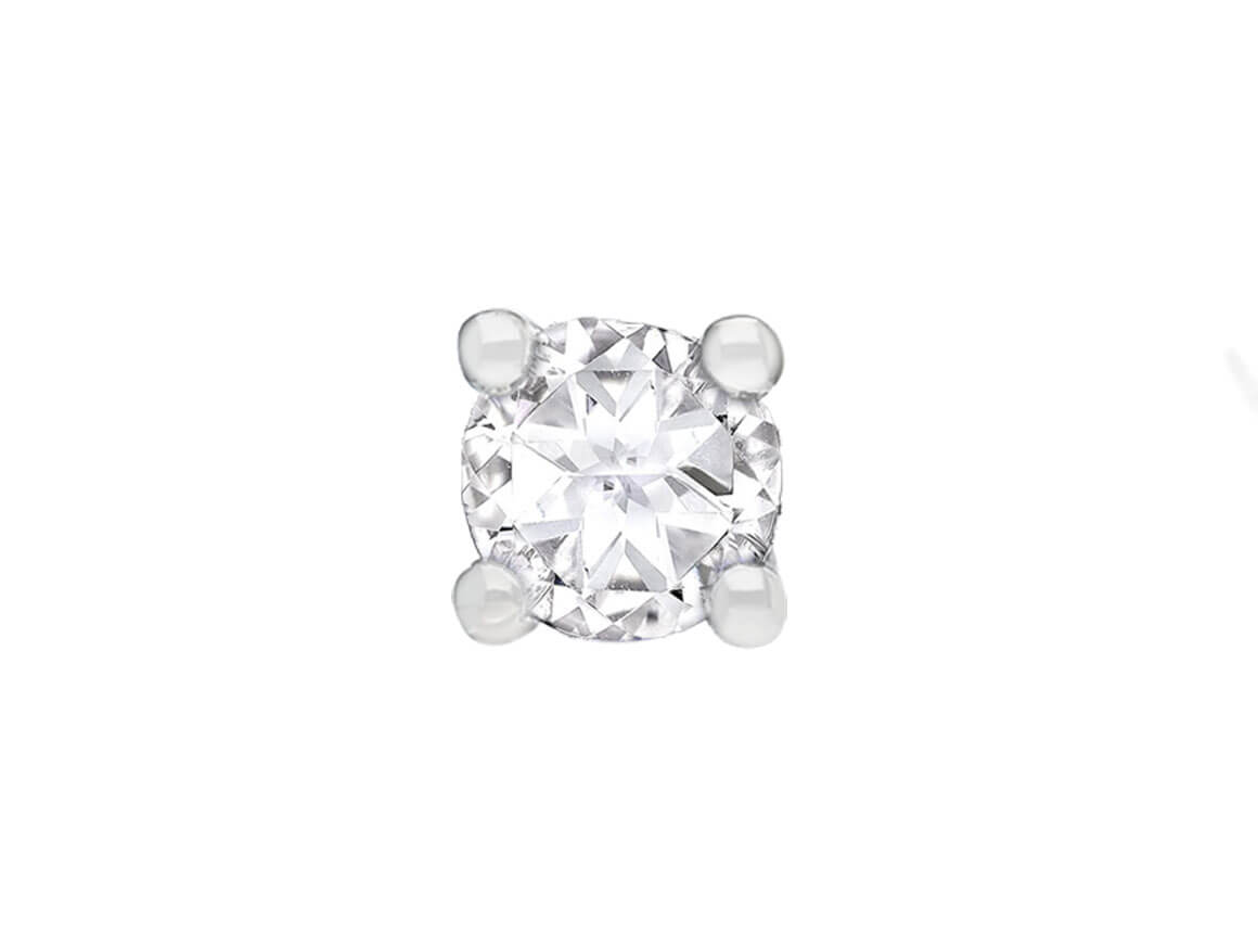 0.33 carat white sapphire solitaire men's earring in 14 K white gold 