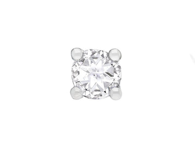0.33 carat white sapphire solitaire men's earring in 14 K white gold 