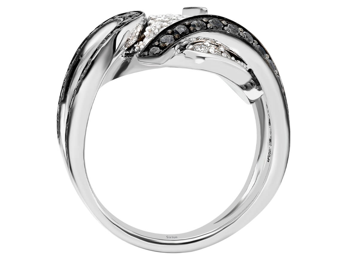 White and black diamond design ring in 14 carat white gold