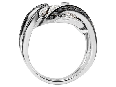 White and black diamond design ring in 14 carat white gold