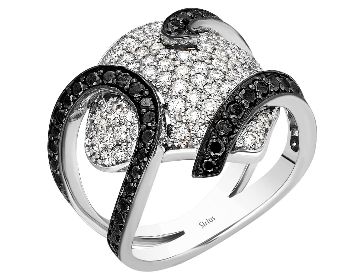 White and black diamond design ring in 14 carat white gold