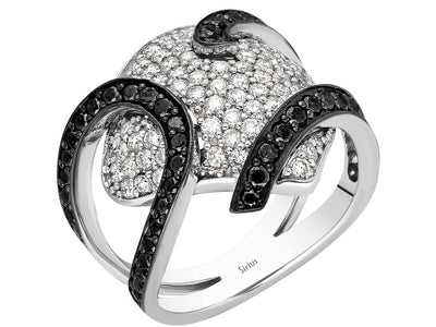 White and black diamond design ring in 14 carat white gold