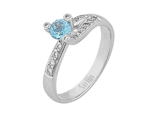 Diamond and blue topaz ring in 14 K white gold