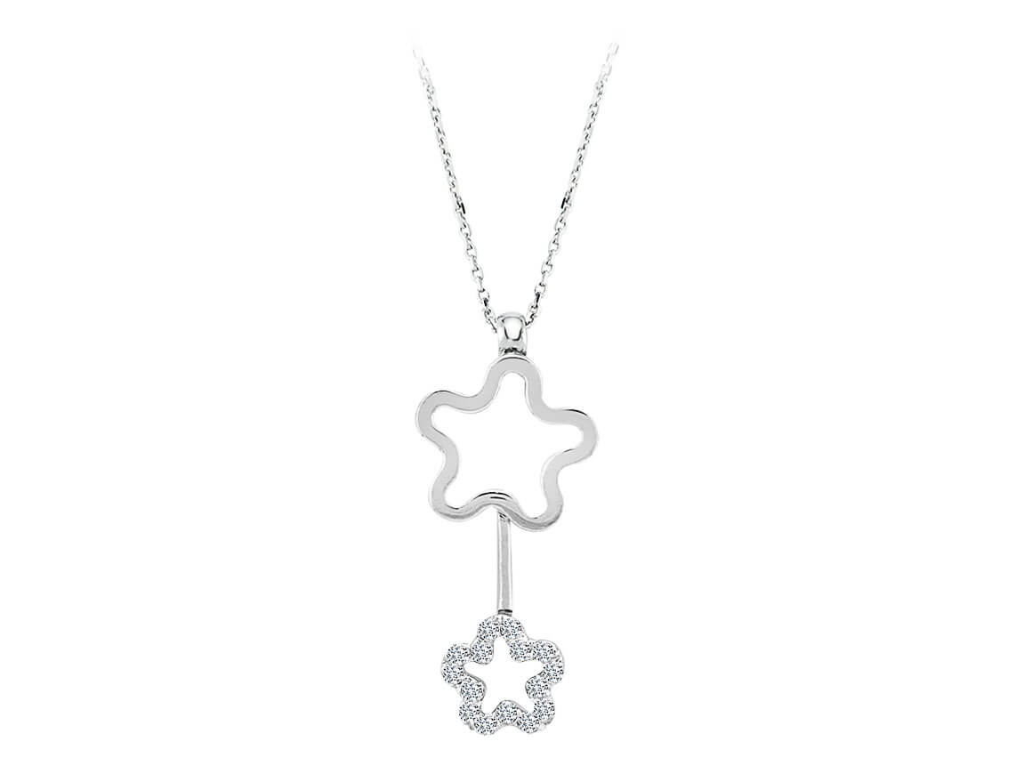 0,10 Carat Diamant Blümig Collier in 333er 8 Karat Weißgold - handgefertigter Diamantschmuck aus Feingold | Sirius Diamant