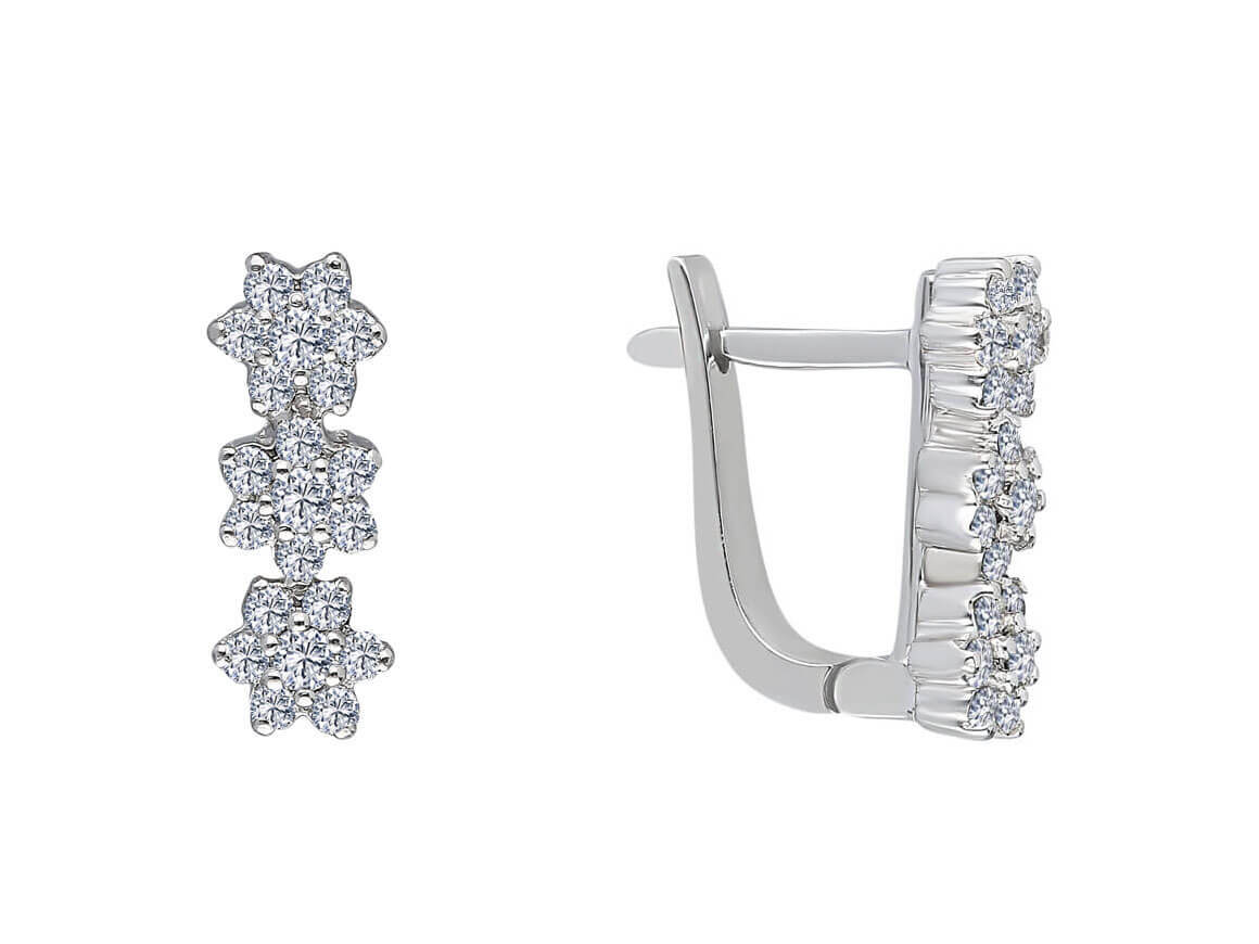 Diamant Tria Effekt Gänseblümchen Ohrringe in 8 K Weißgold - handgefertigter Diamantschmuck aus Feingold | Sirius Diamant
