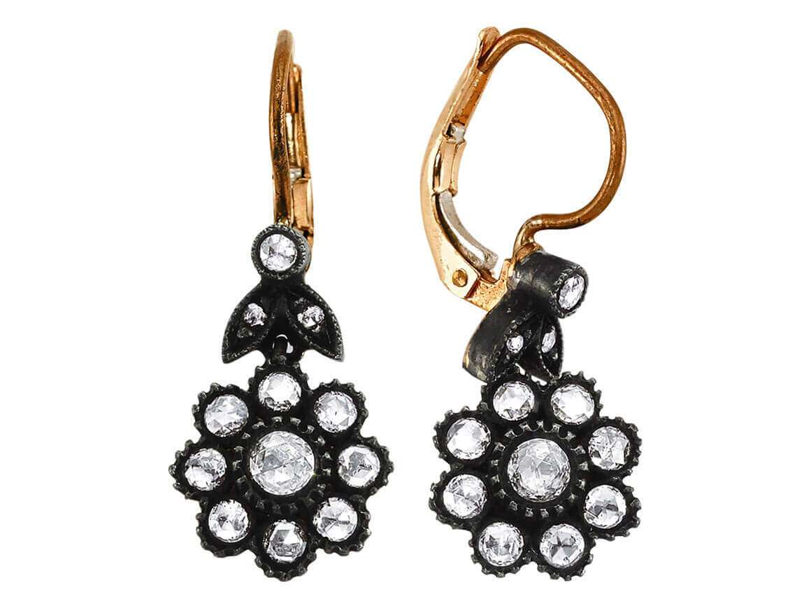 Large diamond rose earrings