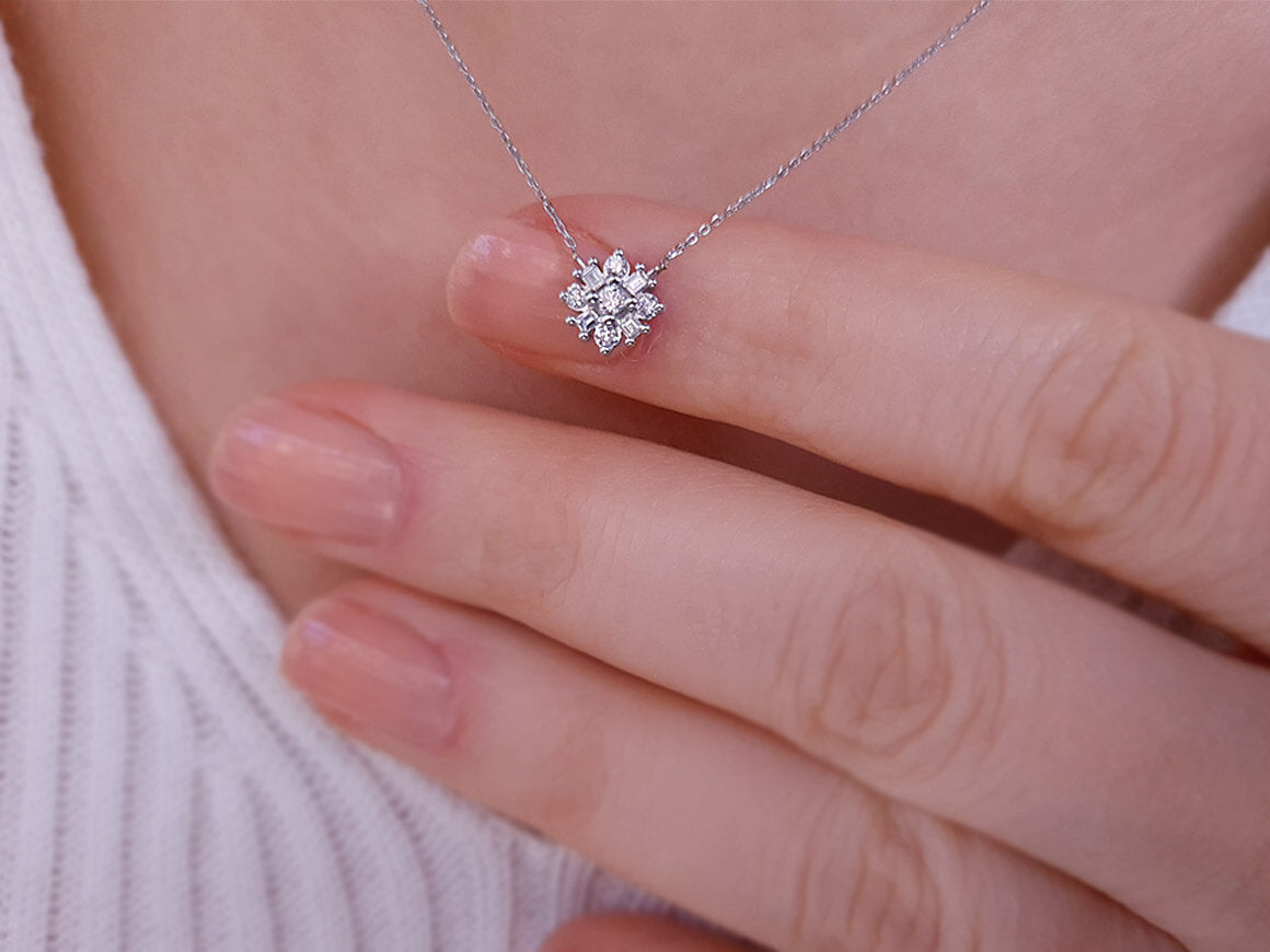 Capella Stern Baguette Diamant Schmuckset in 585er 14 Karat Weißgold - handgefertigter Diamantschmuck aus Feingold | Sirius Diamant