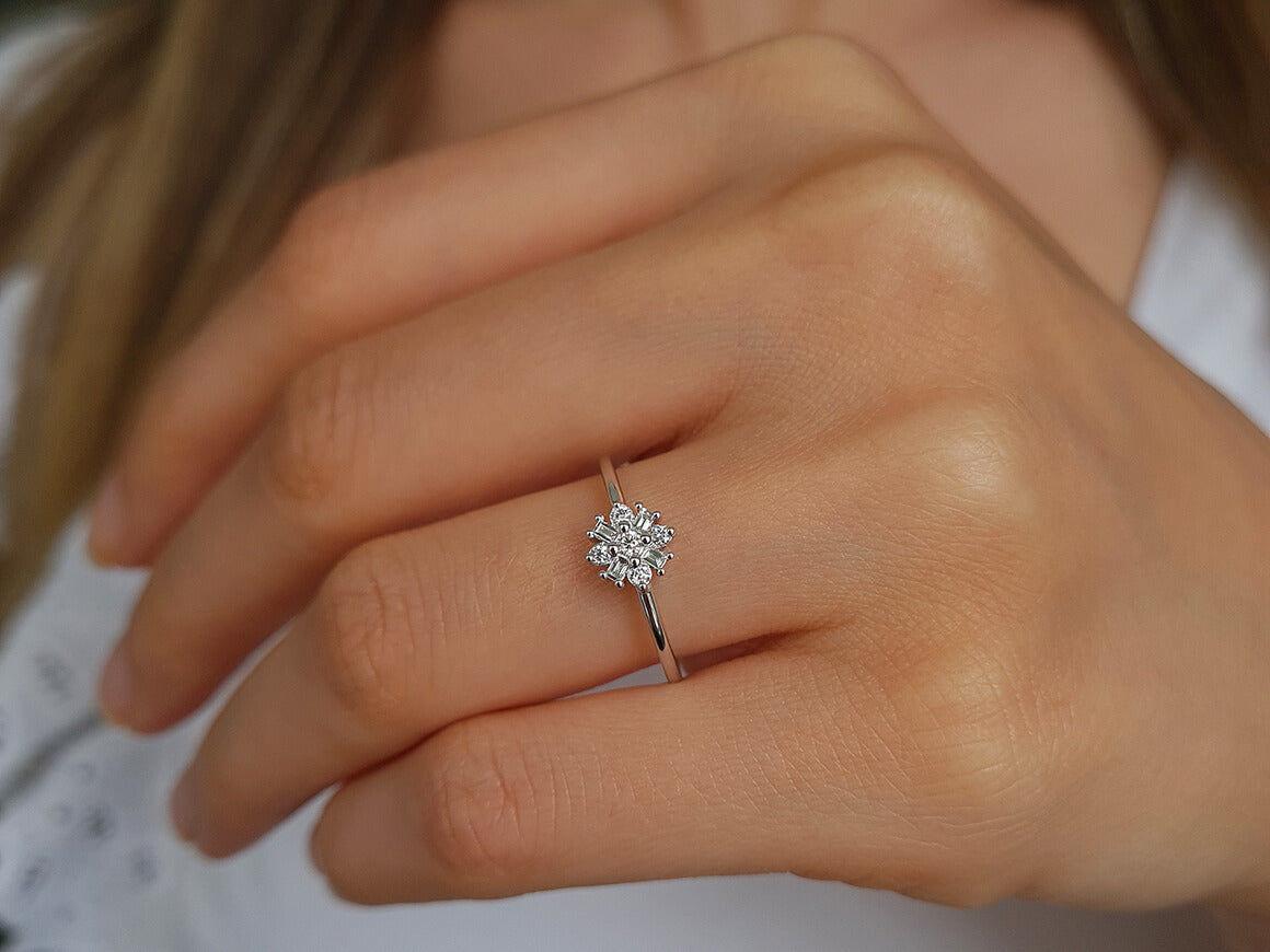 Bague étoile Capella en diamant baguette