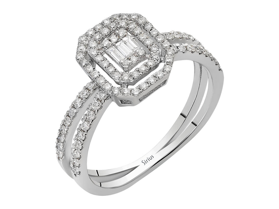 Doppelter Schimmer Baguette Diamant Ring – handgefertigter Diamantschmuck aus Feingold | Sirius Diamant