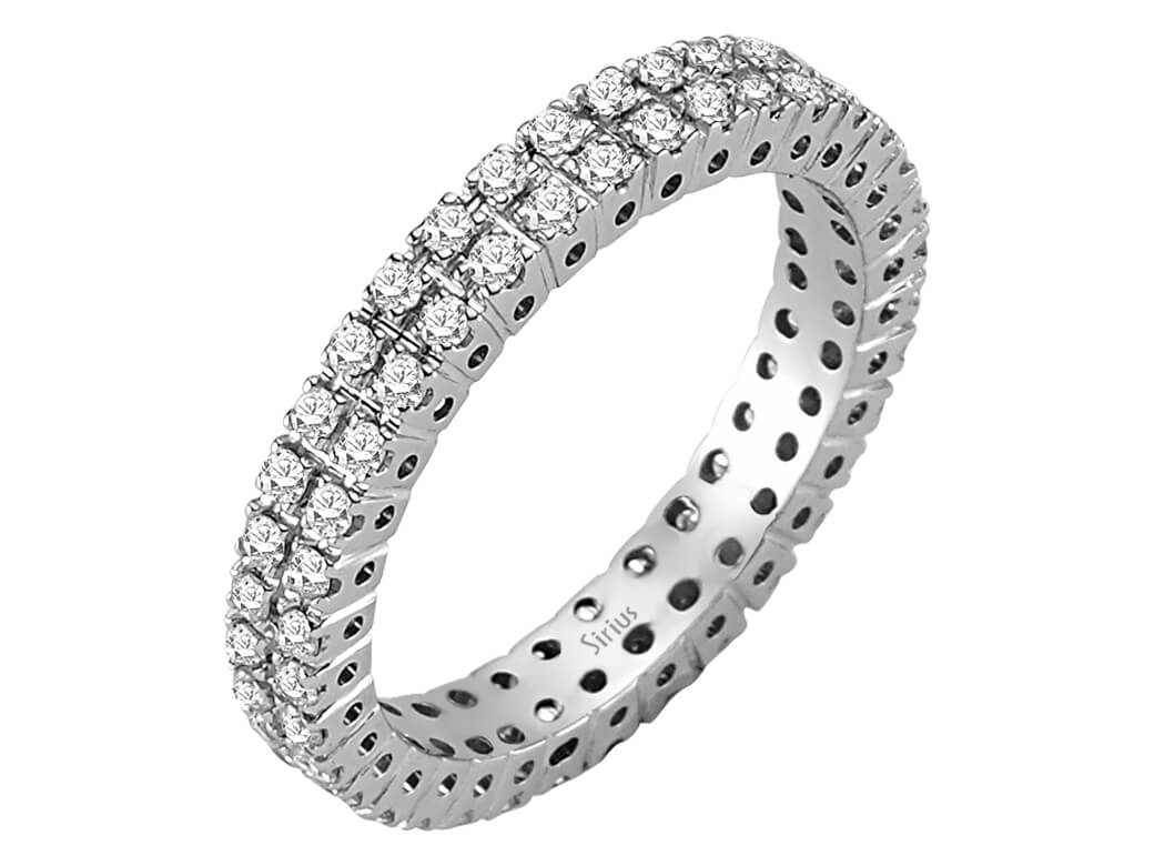 0,79 Karat zwei Reihen Diamant rundum Allianz in 585er 14 K Weißgold - handgefertigter Diamantschmuck aus Feingold | Sirius Diamant