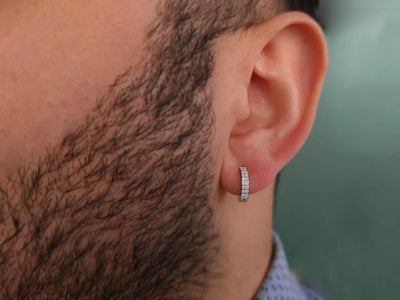 0.10 total carat diamond men's hoop earrings in 585 14 K white gold