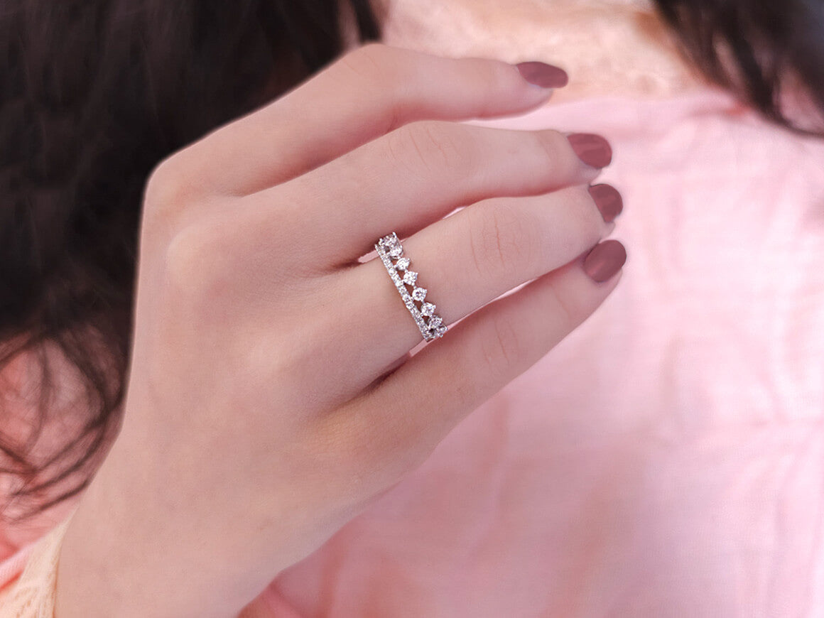 Double row diamond half-round ring
