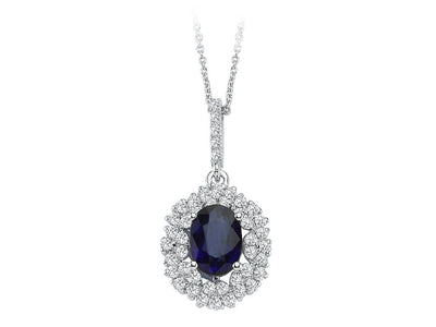 Two-row diamond and oval sapphire necklace