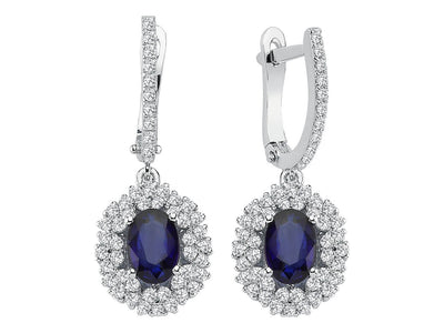 Double row diamond and oval sapphire earrings