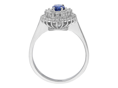 Double Row Diamond and Oval Sapphire Ring