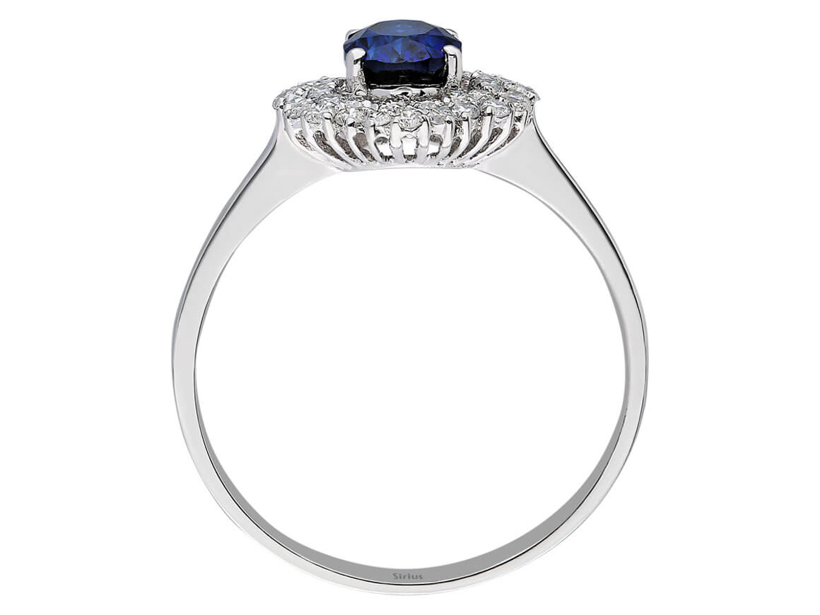 Double row diamond and oval cut sapphire ring