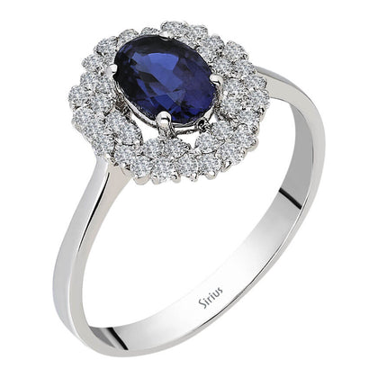 Zweireihende Diamant und Oval Schliff Saphir Ring - handgefertigter Diamantschmuck aus Feingold | Sirius Diamant