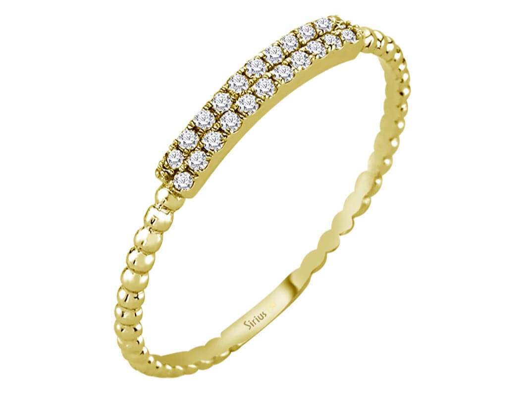 Bague demi-ronde à deux rangs de diamants de 0,11 carat en or jaune 585 14 carats