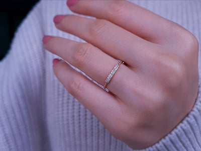 Bague à deux rangs de diamants de 0,11 carat en or rouge 585 14 carats