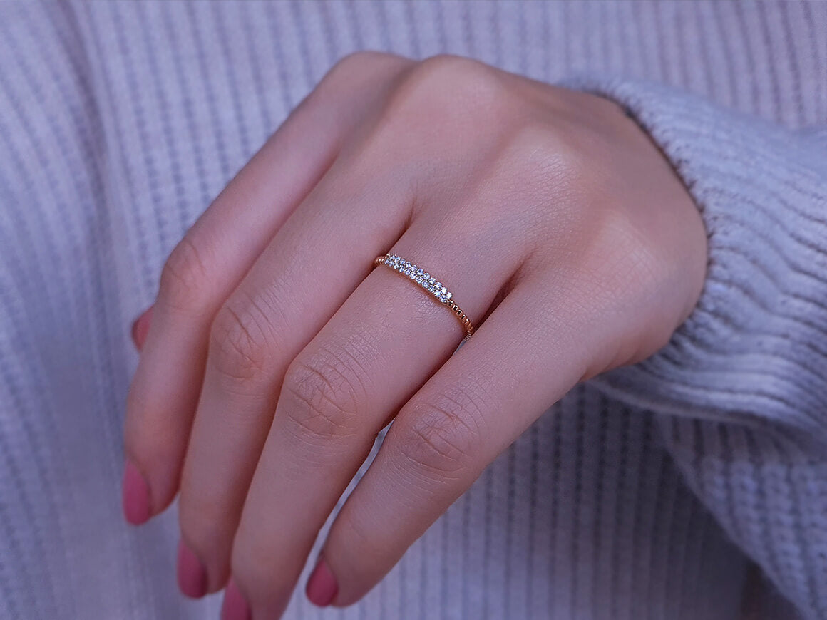 Bague à deux rangs de diamants de 0,11 carat en or rouge 585 14 carats