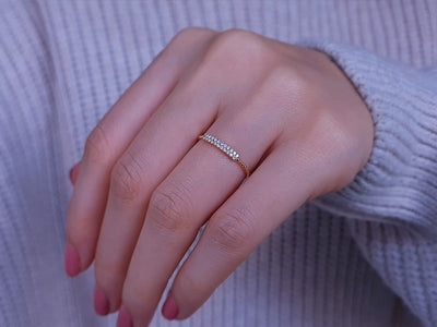 Bague à deux rangs de diamants de 0,11 carat en or rouge 585 14 carats