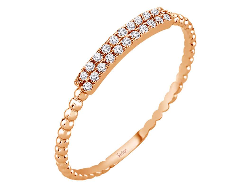 Bague à deux rangs de diamants de 0,11 carat en or rouge 585 14 carats