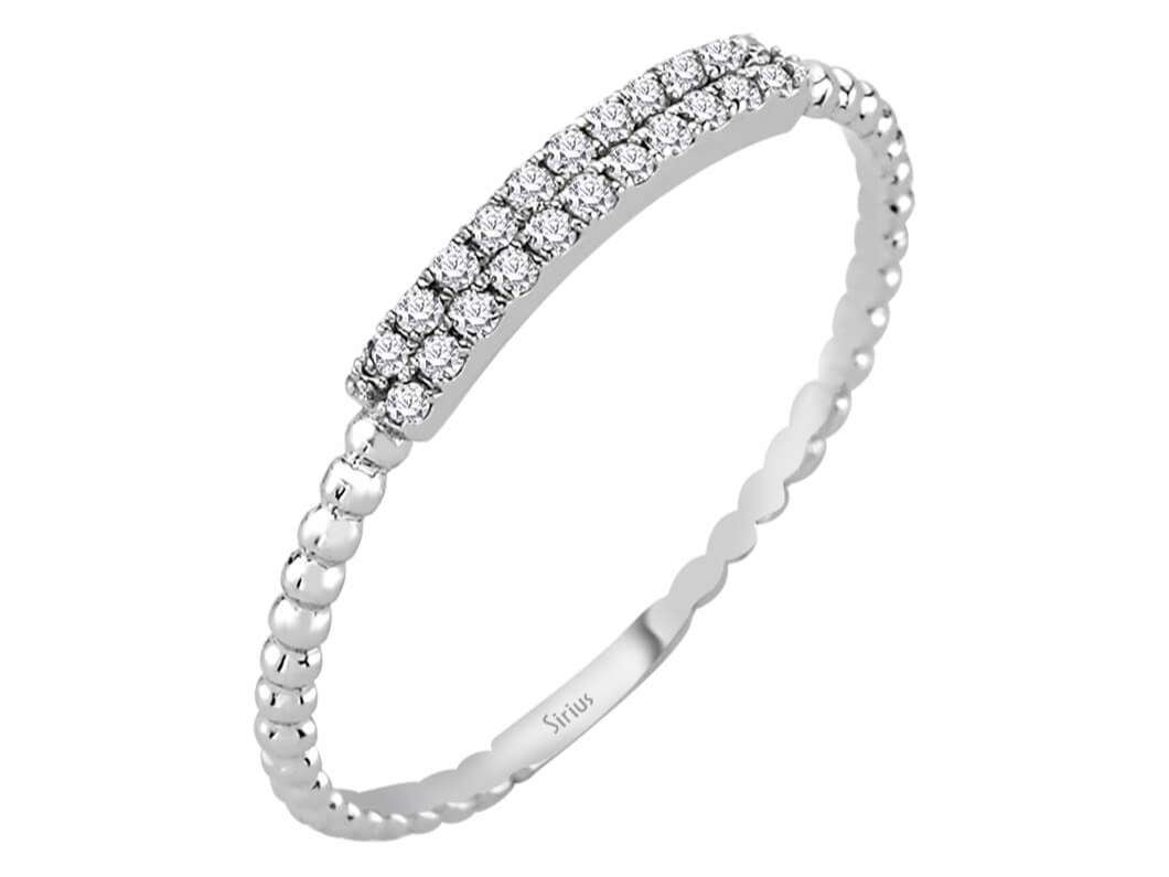 Bague demi-ronde à deux rangs de diamants en or blanc 585 14 carats