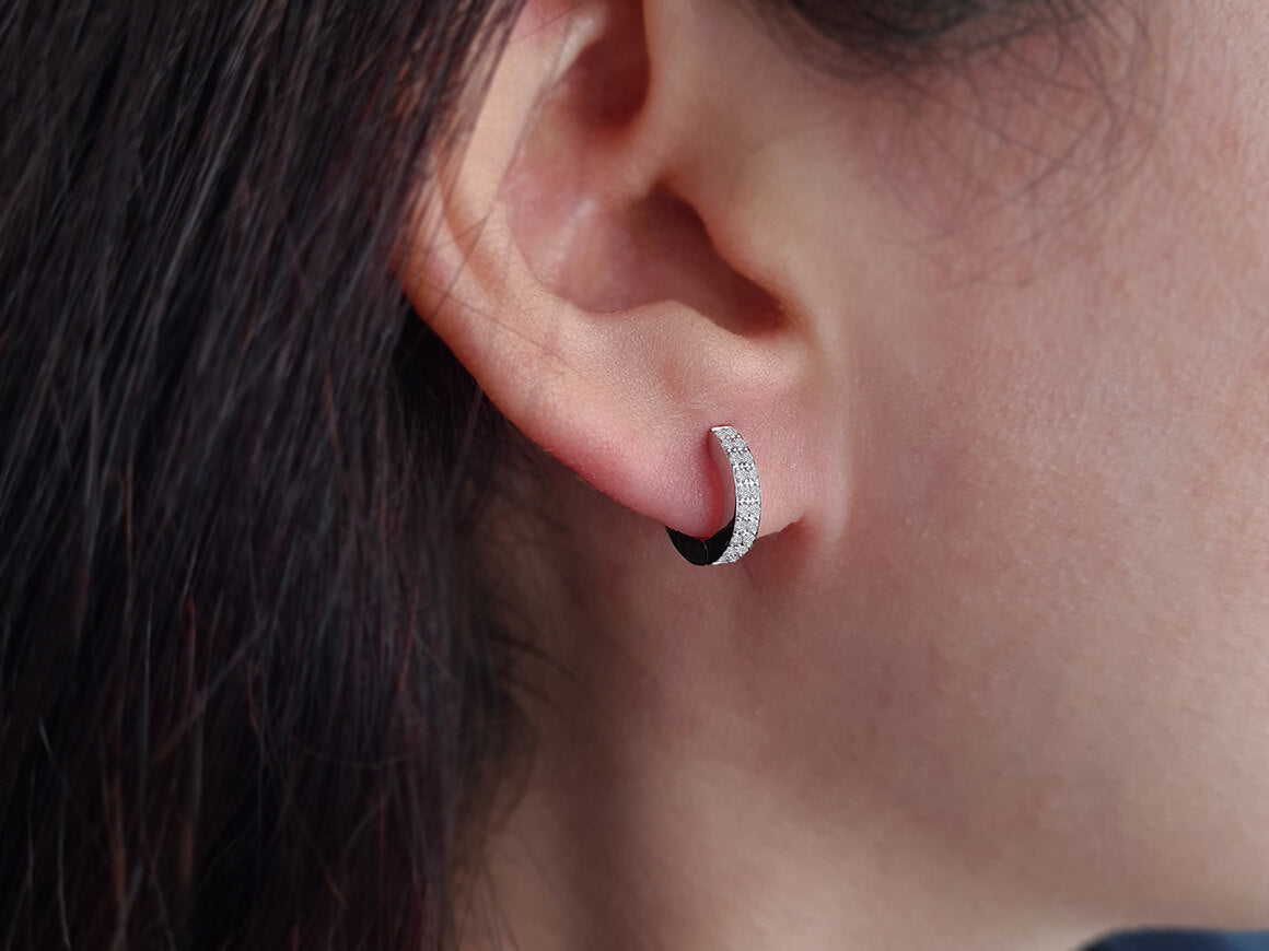 0,24 Carat Zweireihe Diamant Creolen in 585er 14 Karat Weißgold - handgefertigter Diamantschmuck aus Feingold | Sirius Diamant