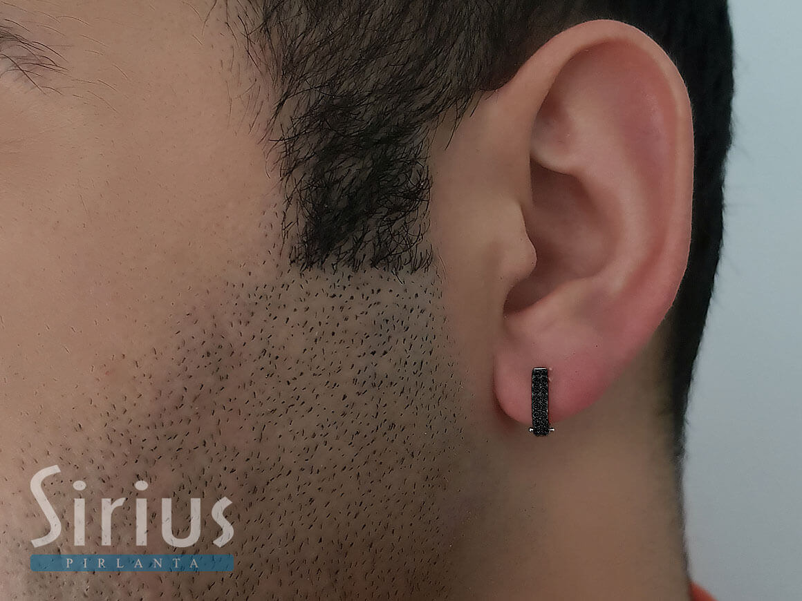 0.13 total carat black diamond men's hoop earrings in 14 K white gold