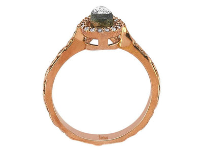 Drop rose-cut diamond ring in 8-carat red gold