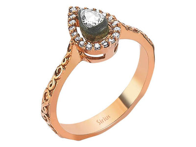 Drop rose-cut diamond ring in 8-carat red gold