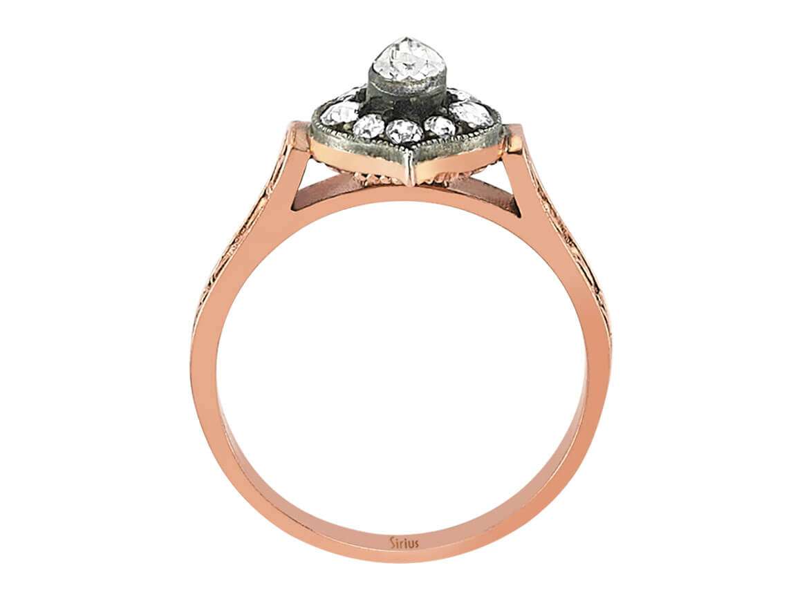 Diamond cut diamond ring in 8 carat red gold