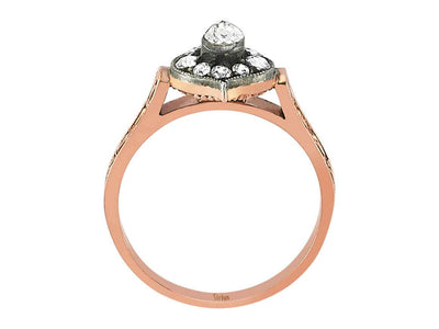 Diamond cut diamond ring in 8 carat red gold
